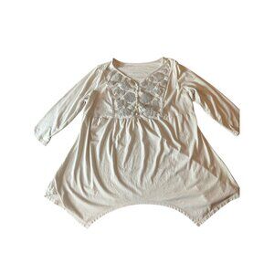 Woman Within Floral Embroidered‎ Tunic Top 14/16 sharkbite hem boho cottagecore